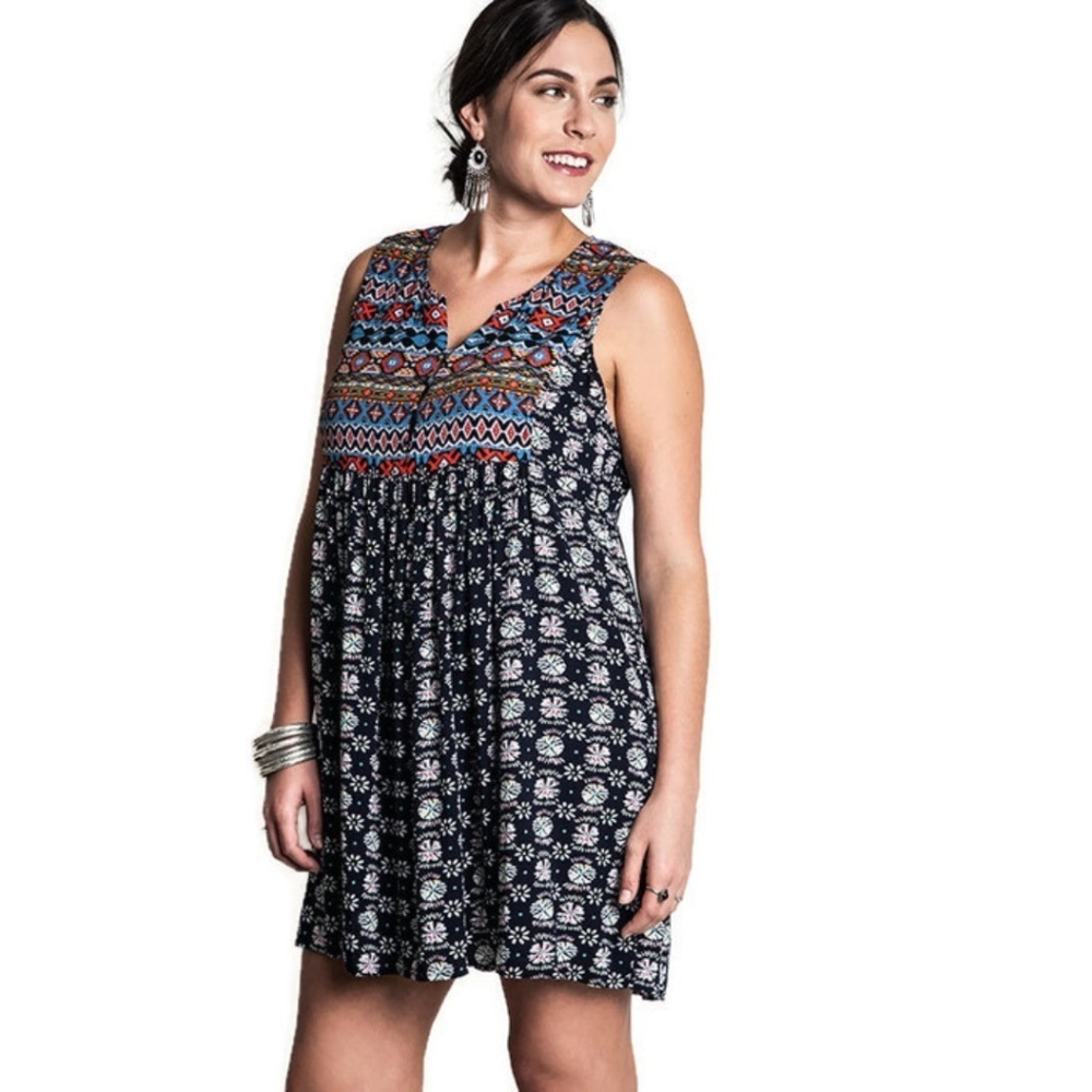 NAVY Mixed Sleeveless Printed Peasant Dress - Picture 2 of 4